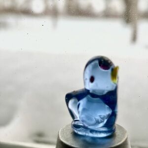 Vintage Light Blue Bird Crystal Glass Figurine Miniature Scandinavian Design